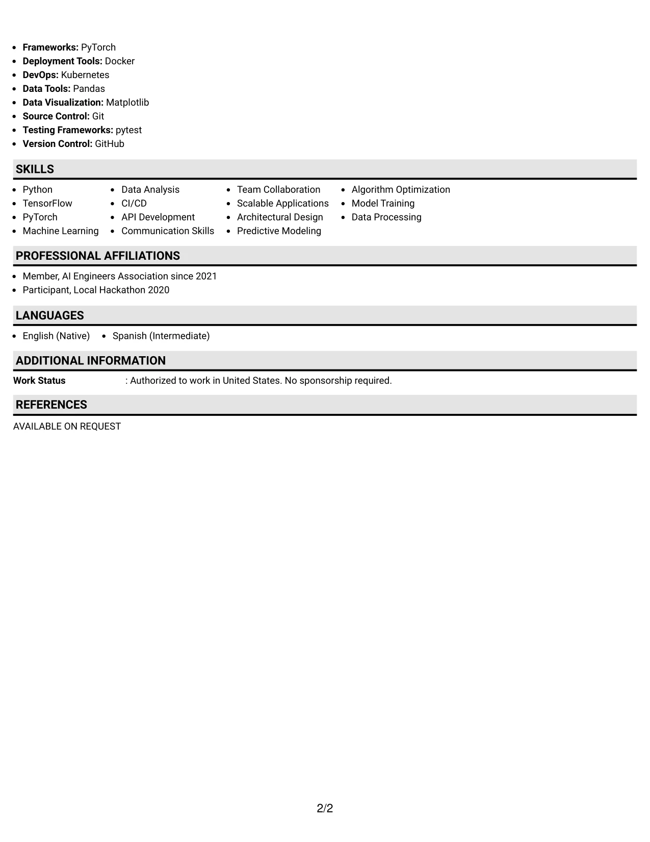 Resume Example Page 2