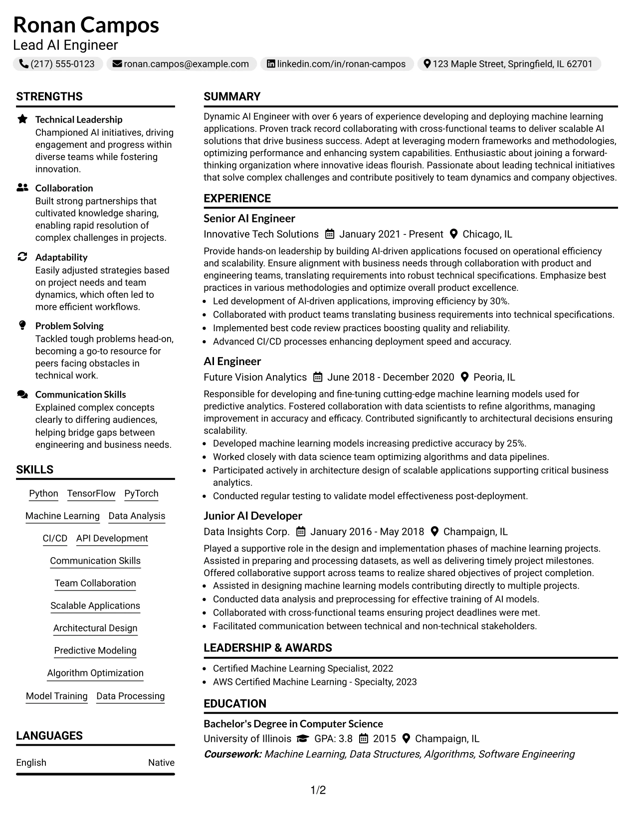 Resume Example Page 1