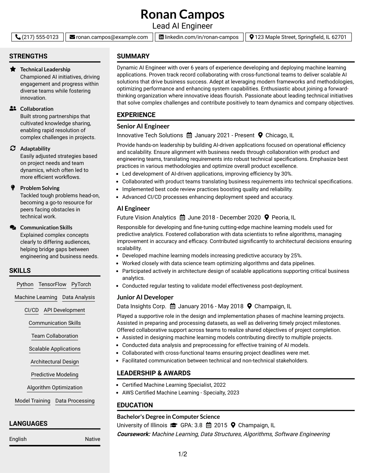 Resume Example Page 1