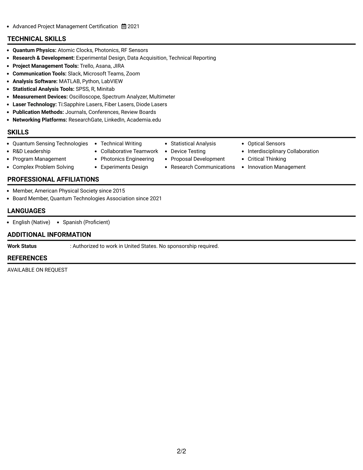 Resume Example Page 2