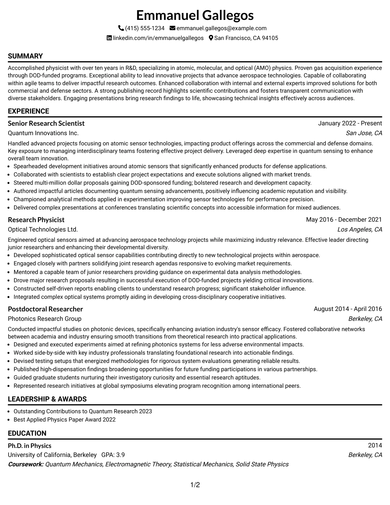 Resume Example Page 1