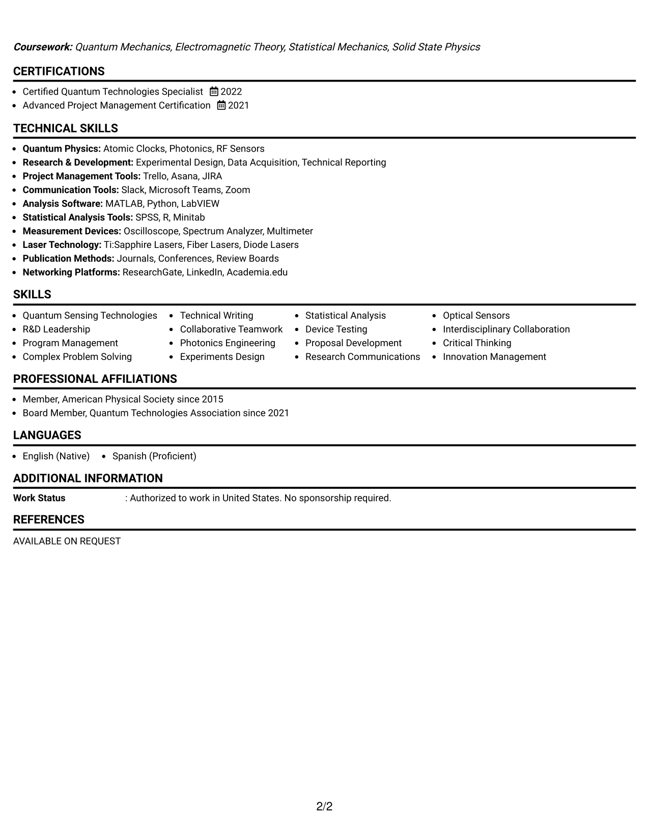 Resume Example Page 2