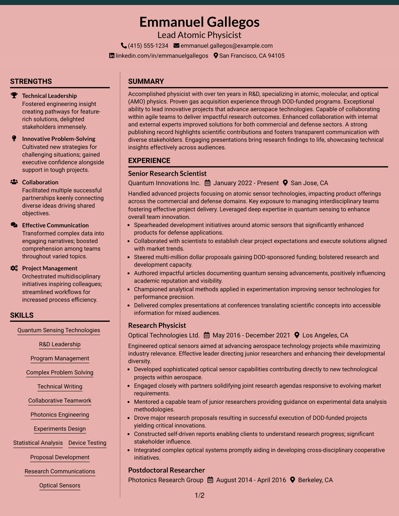 Resume Example Page 1