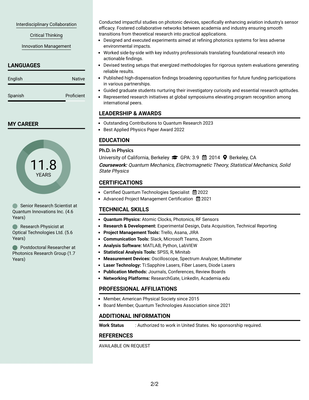 Resume Example Page 2