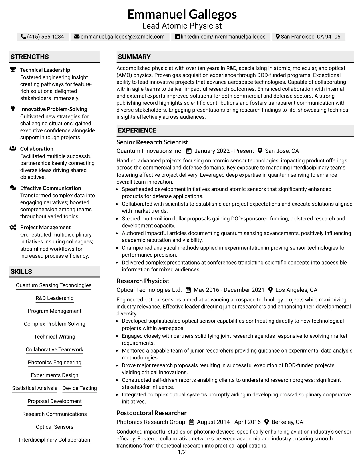 Resume Example Page 1