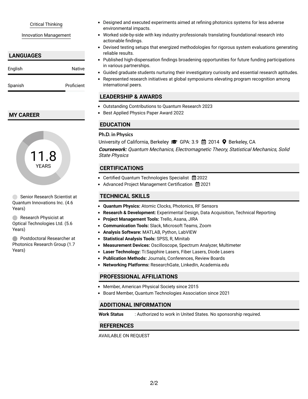 Resume Example Page 2