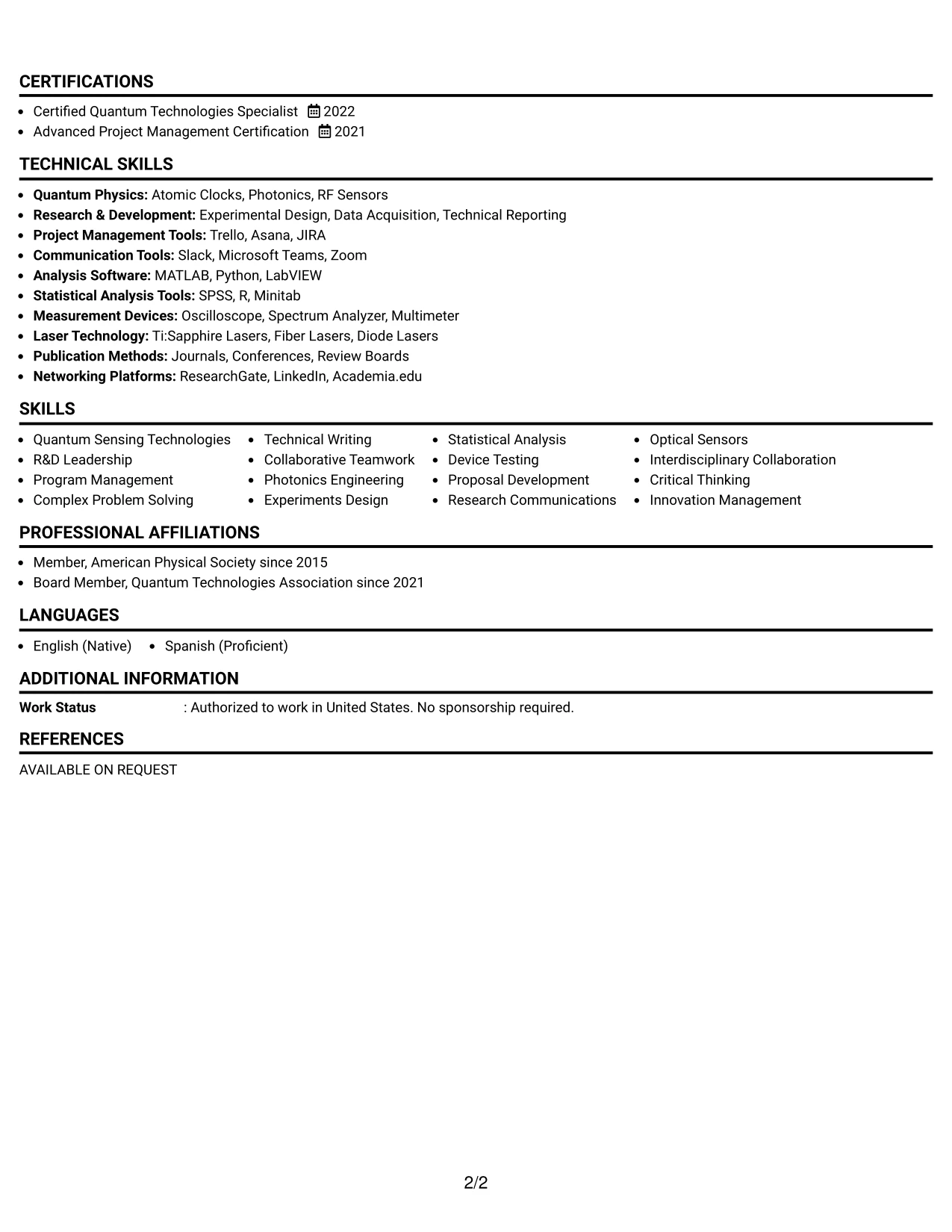 Resume Example Page 2