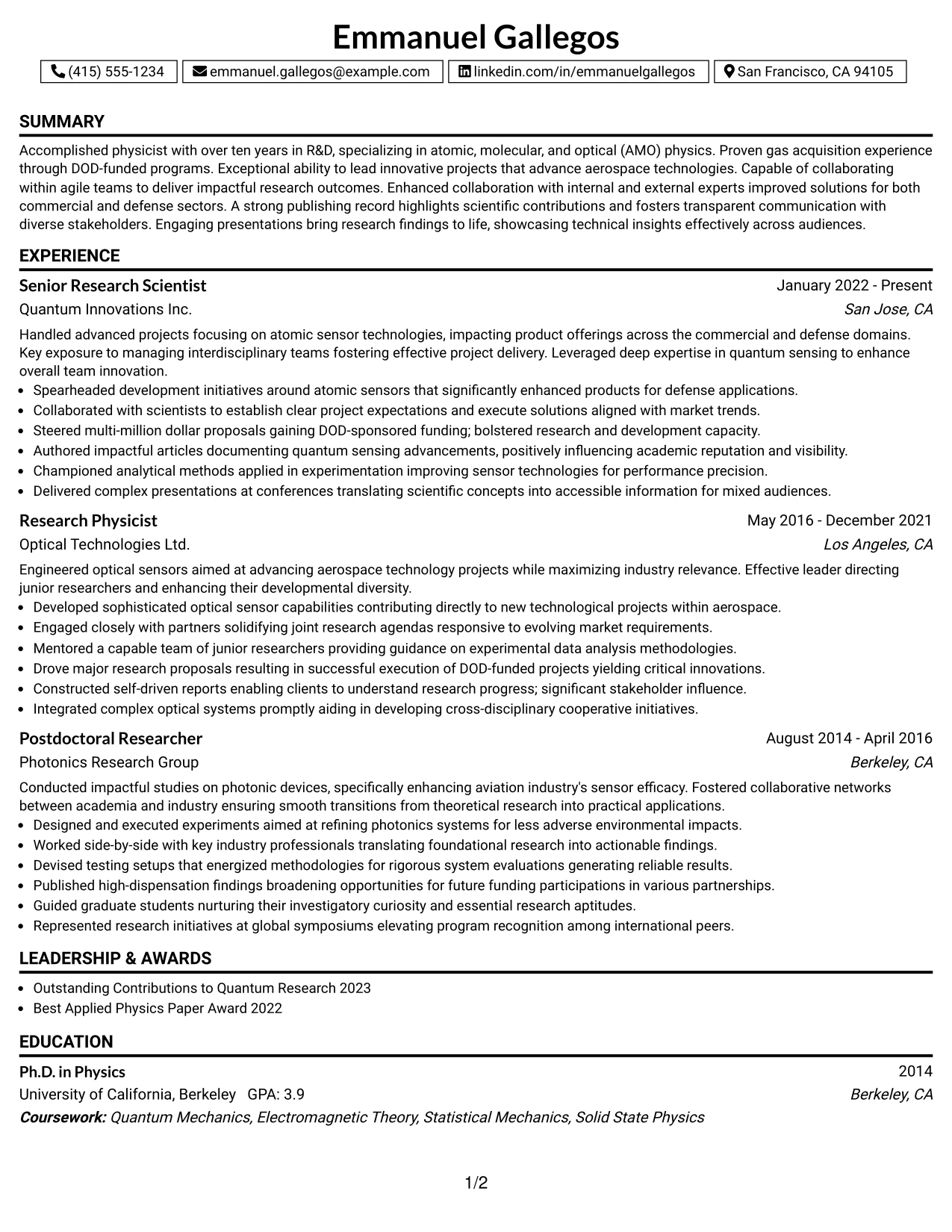 Resume Example Page 1