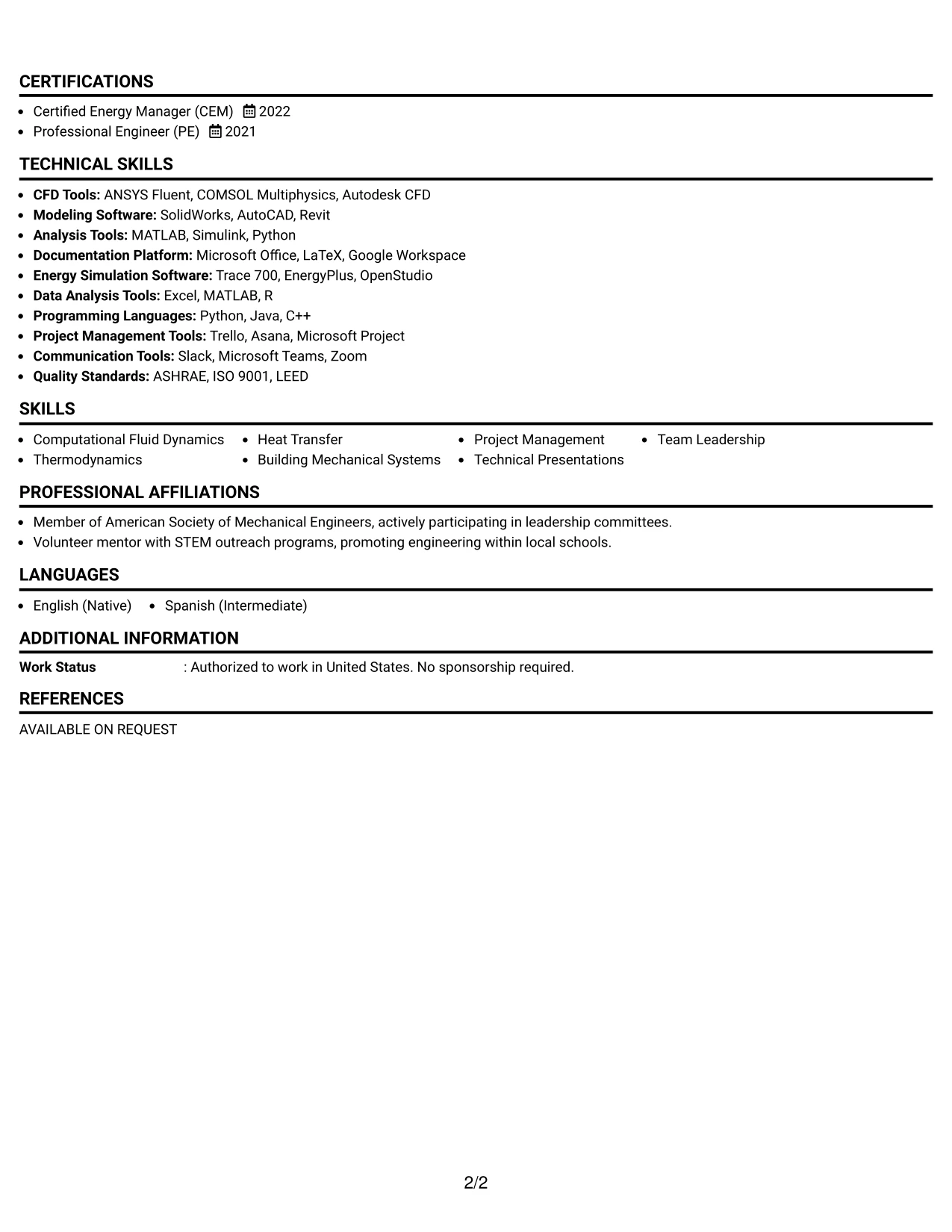 Resume Example Page 2