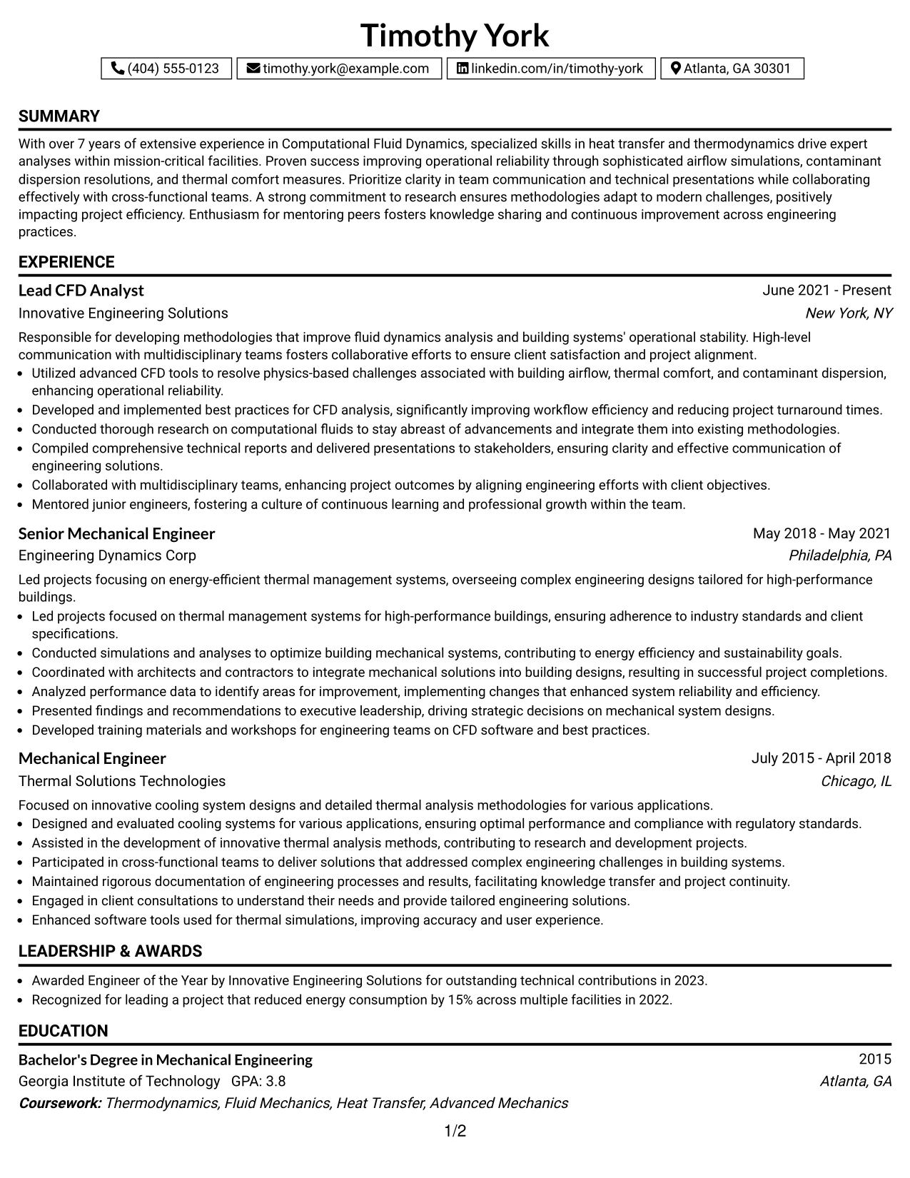 Resume Example Page 1