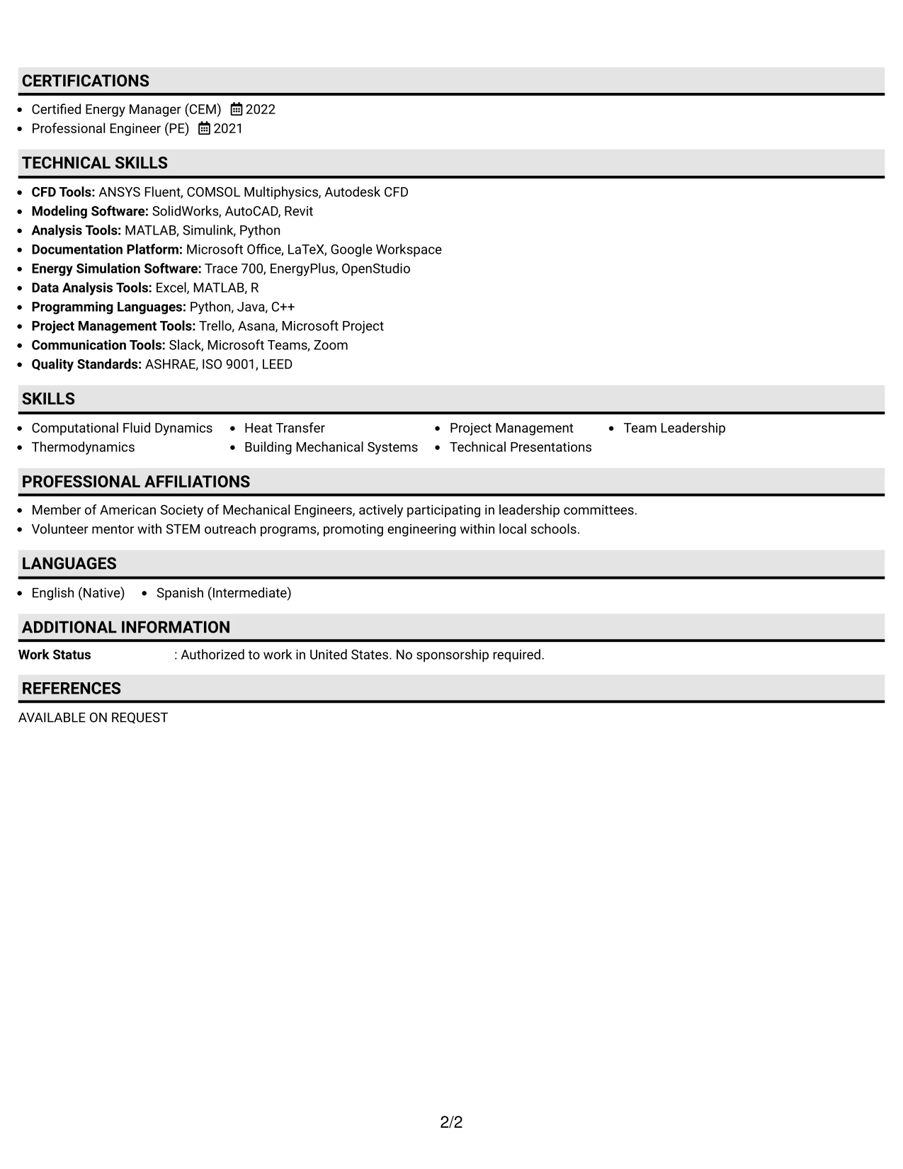Resume Example Page 2