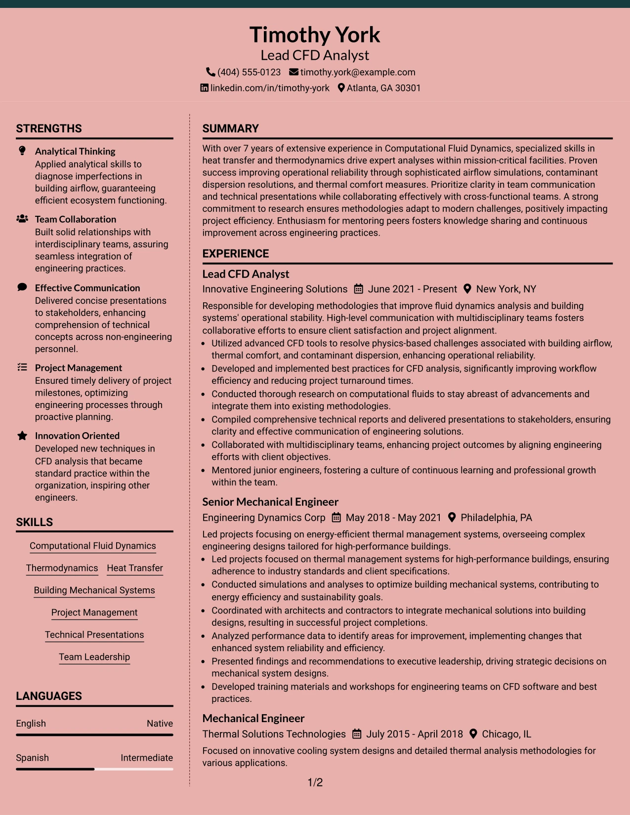 Resume Example Page 1