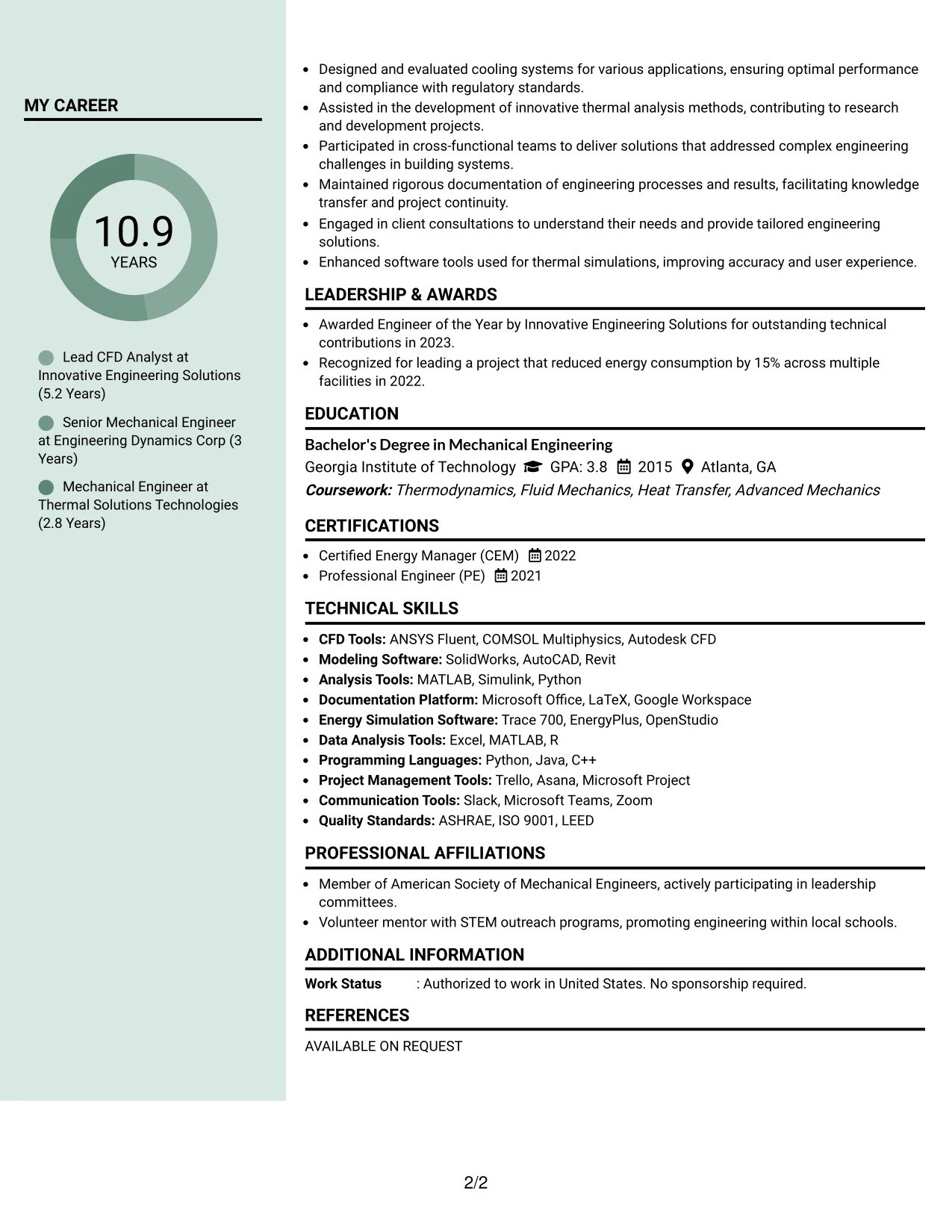 Resume Example Page 2