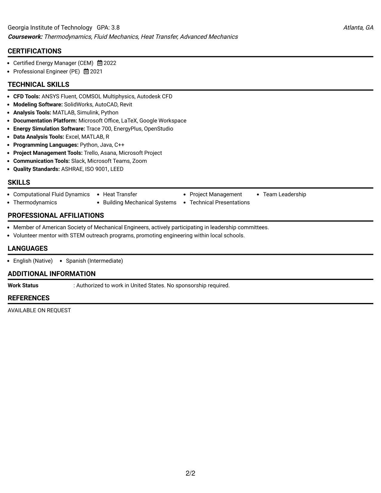 Resume Example Page 2