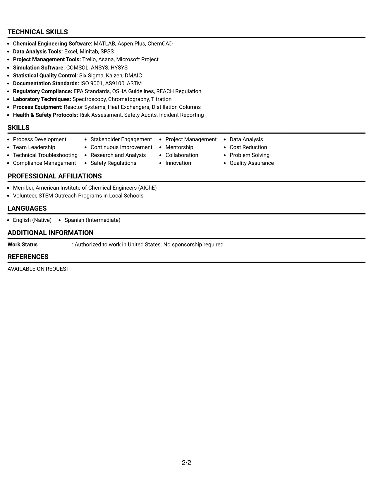 Resume Example Page 2