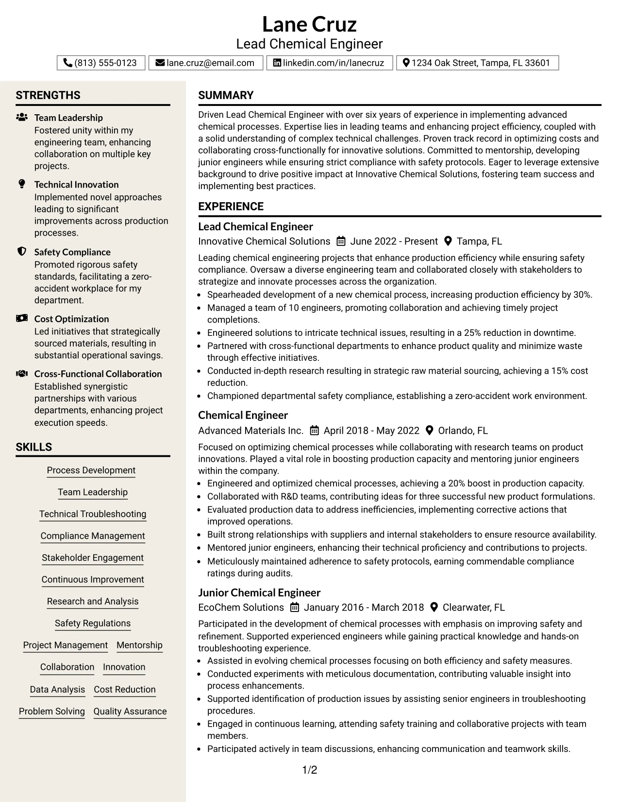 Resume Example Page 1