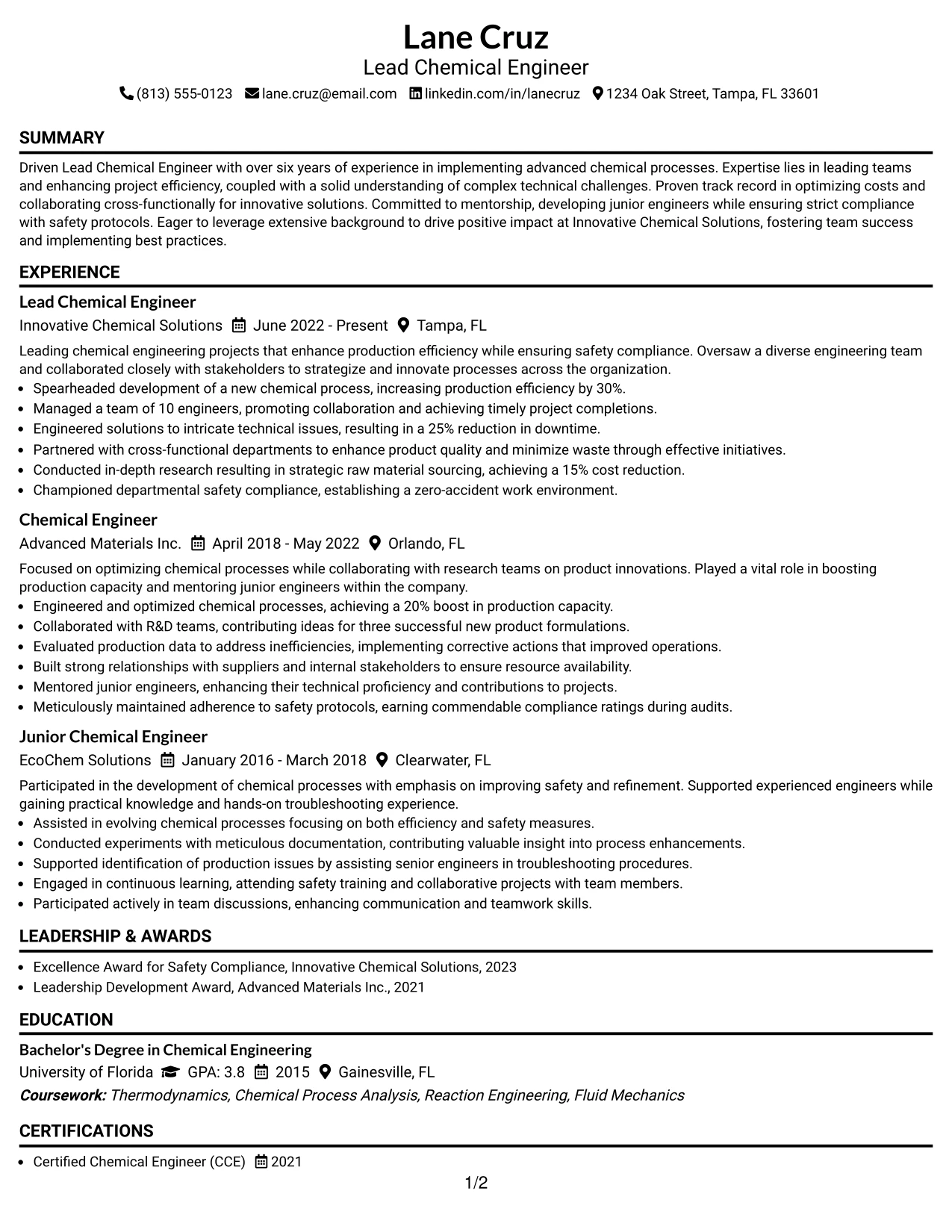 Resume Example Page 1
