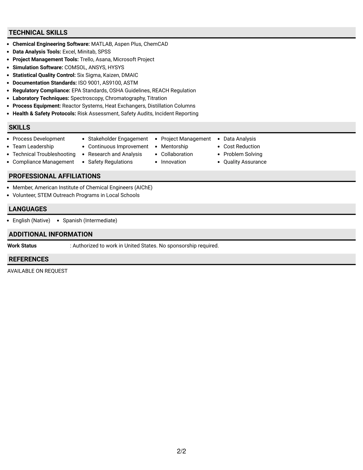 Resume Example Page 2