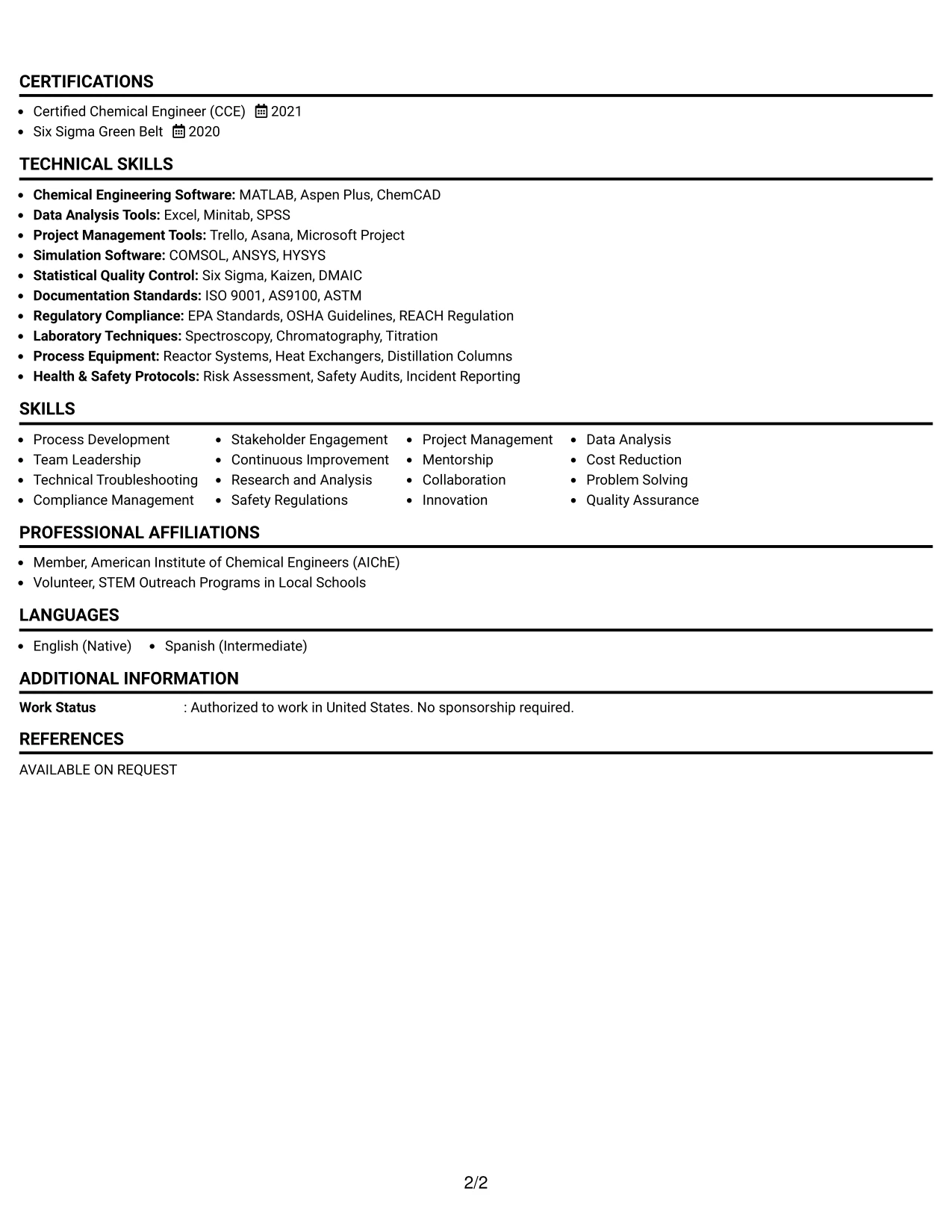 Resume Example Page 2
