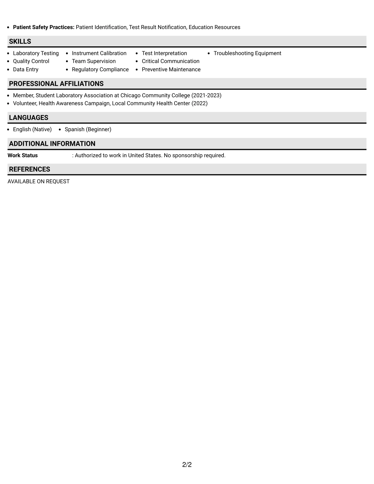 Resume Example Page 2