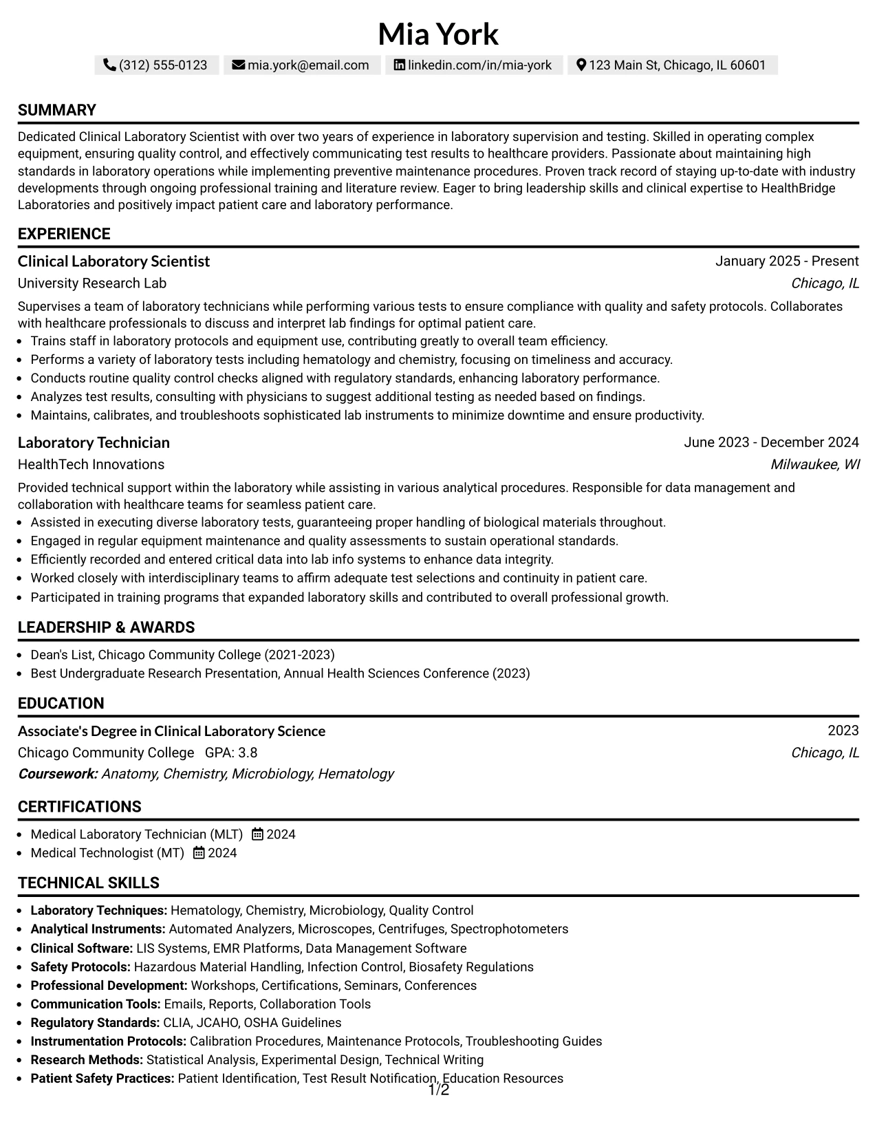 Resume Example Page 1