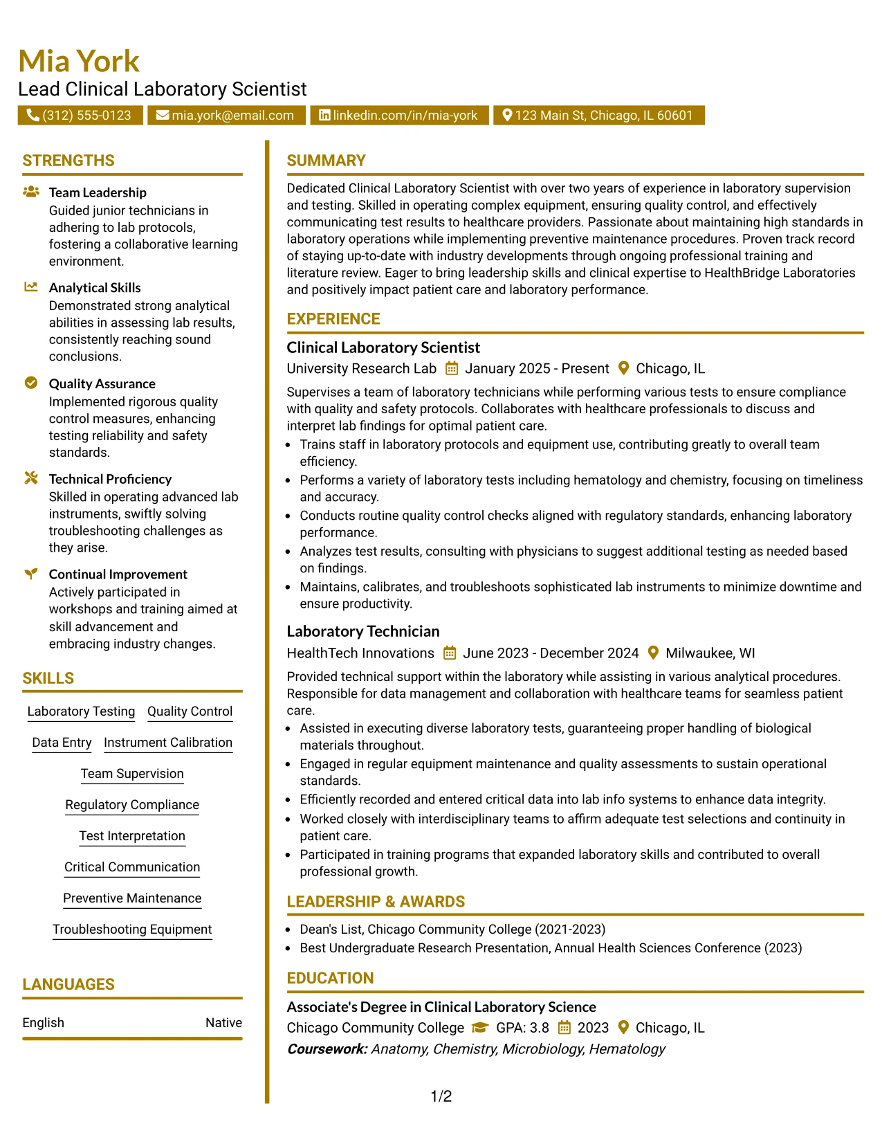 Resume Example Page 1