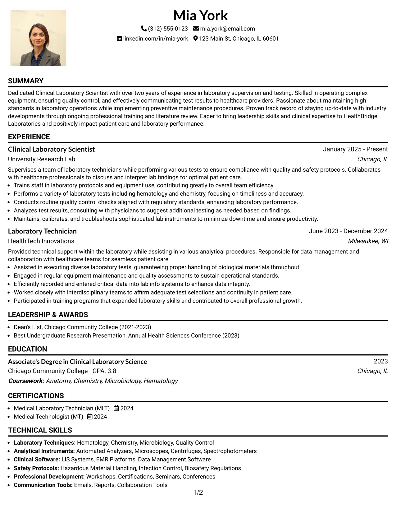 Resume Example Page 1