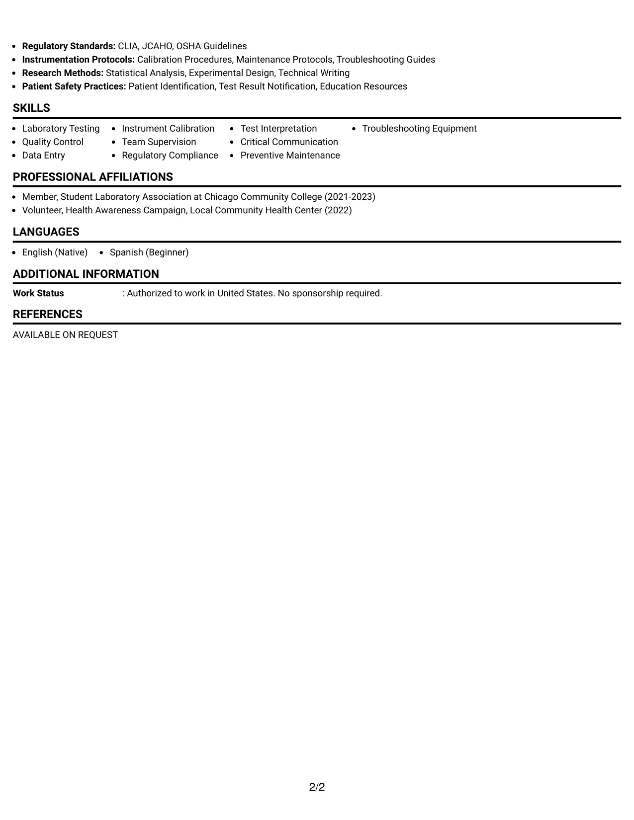 Resume Example Page 2