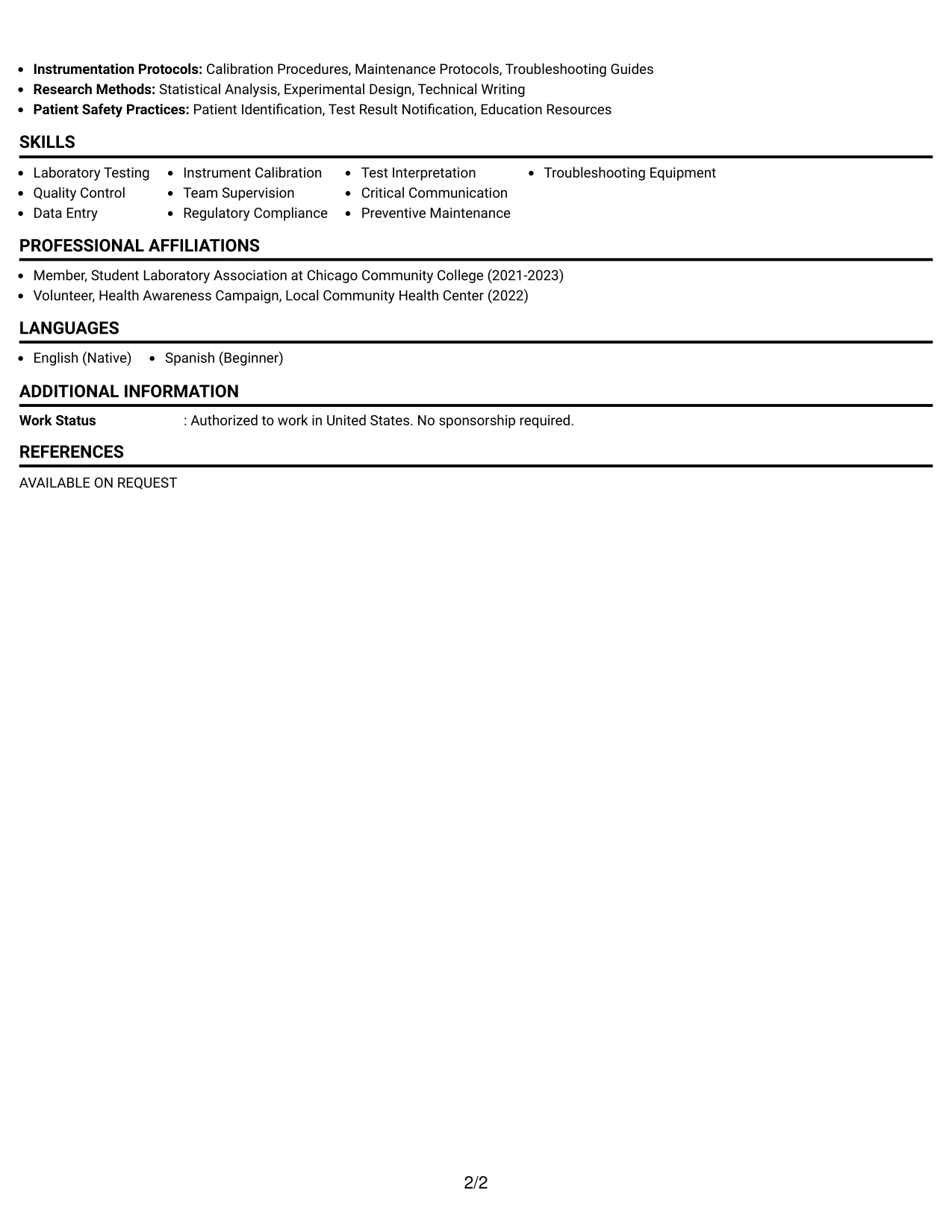 Resume Example Page 2