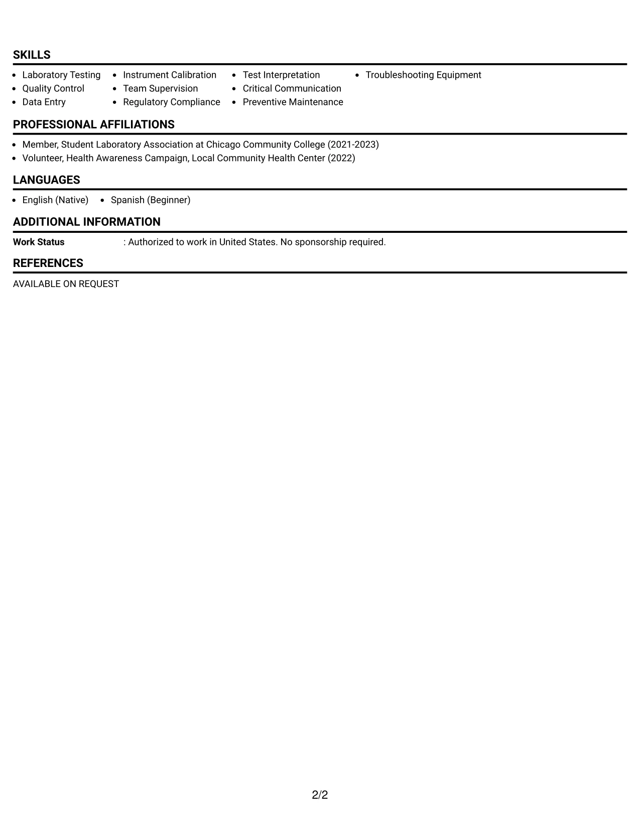 Resume Example Page 2
