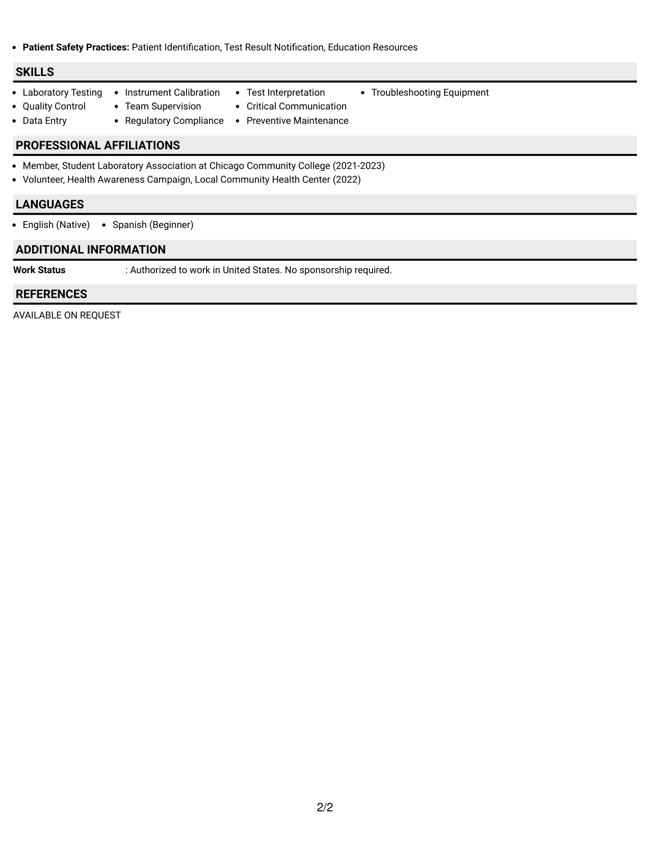 Resume Example Page 2