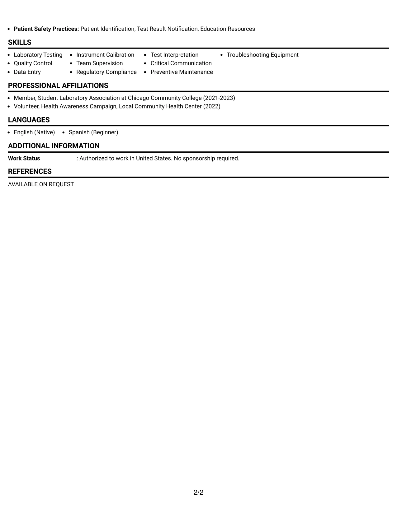 Resume Example Page 2