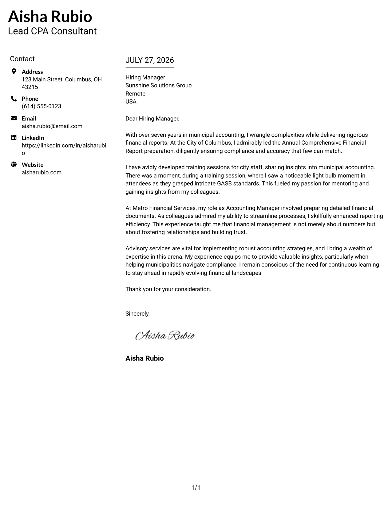 Resume Example Page 1