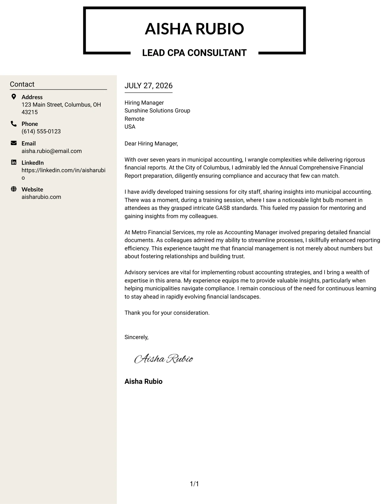 Resume Example Page 1