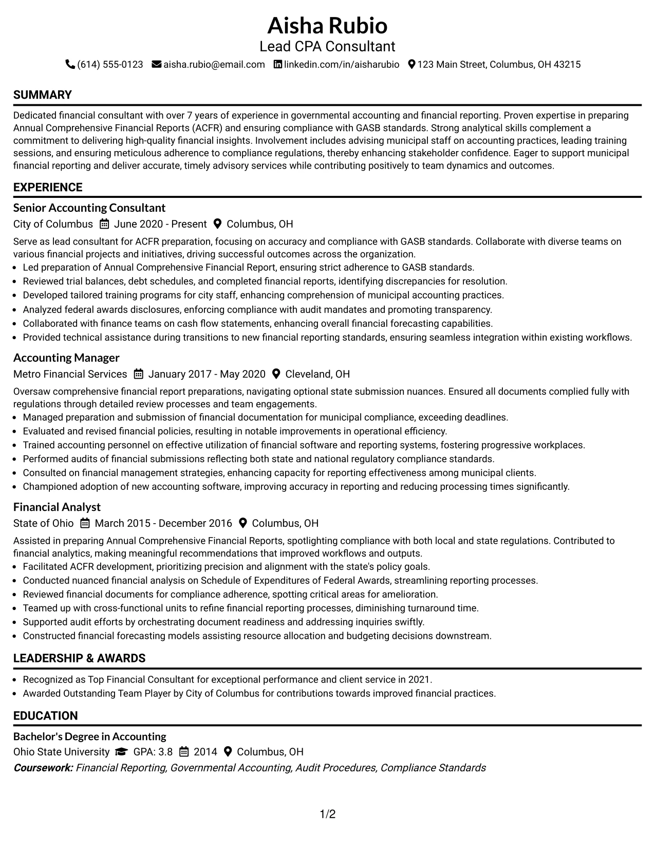 Resume Example Page 1