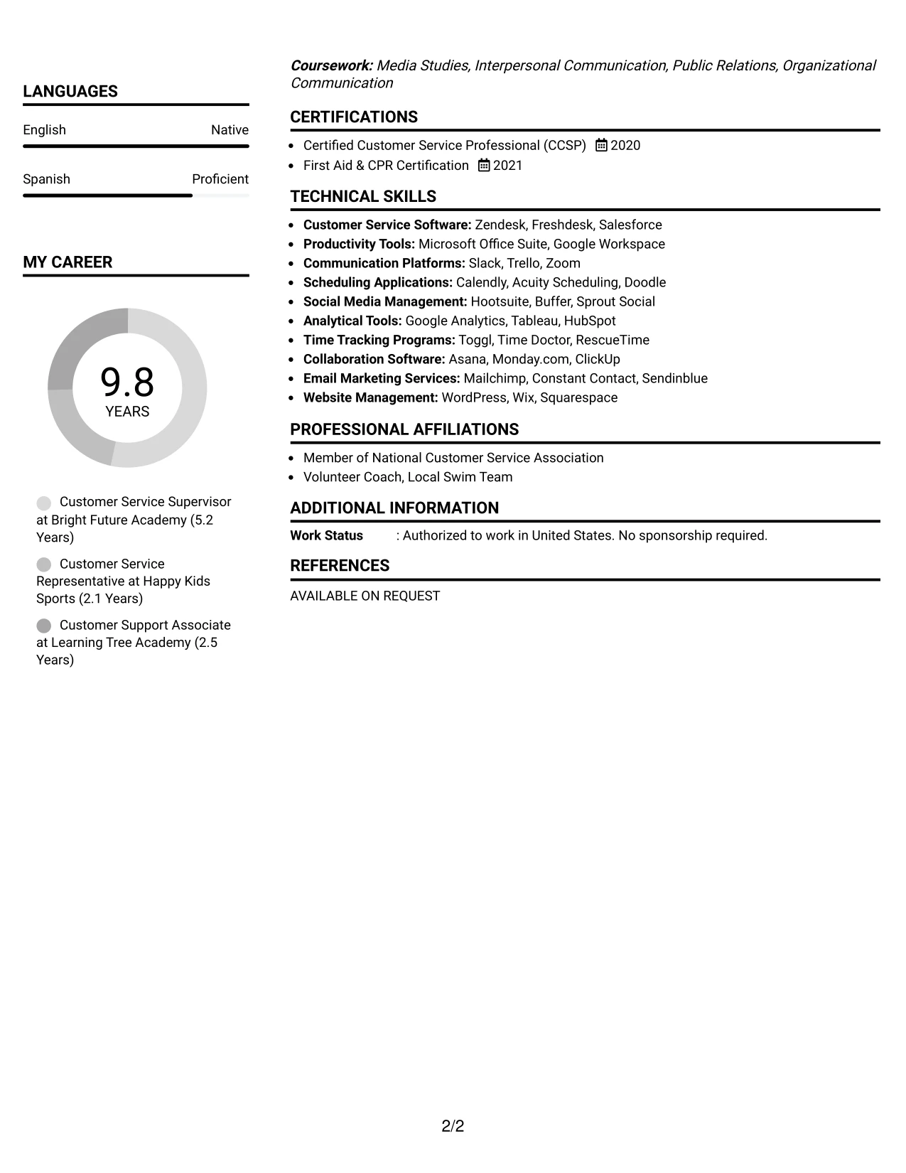 Resume Example Page 2