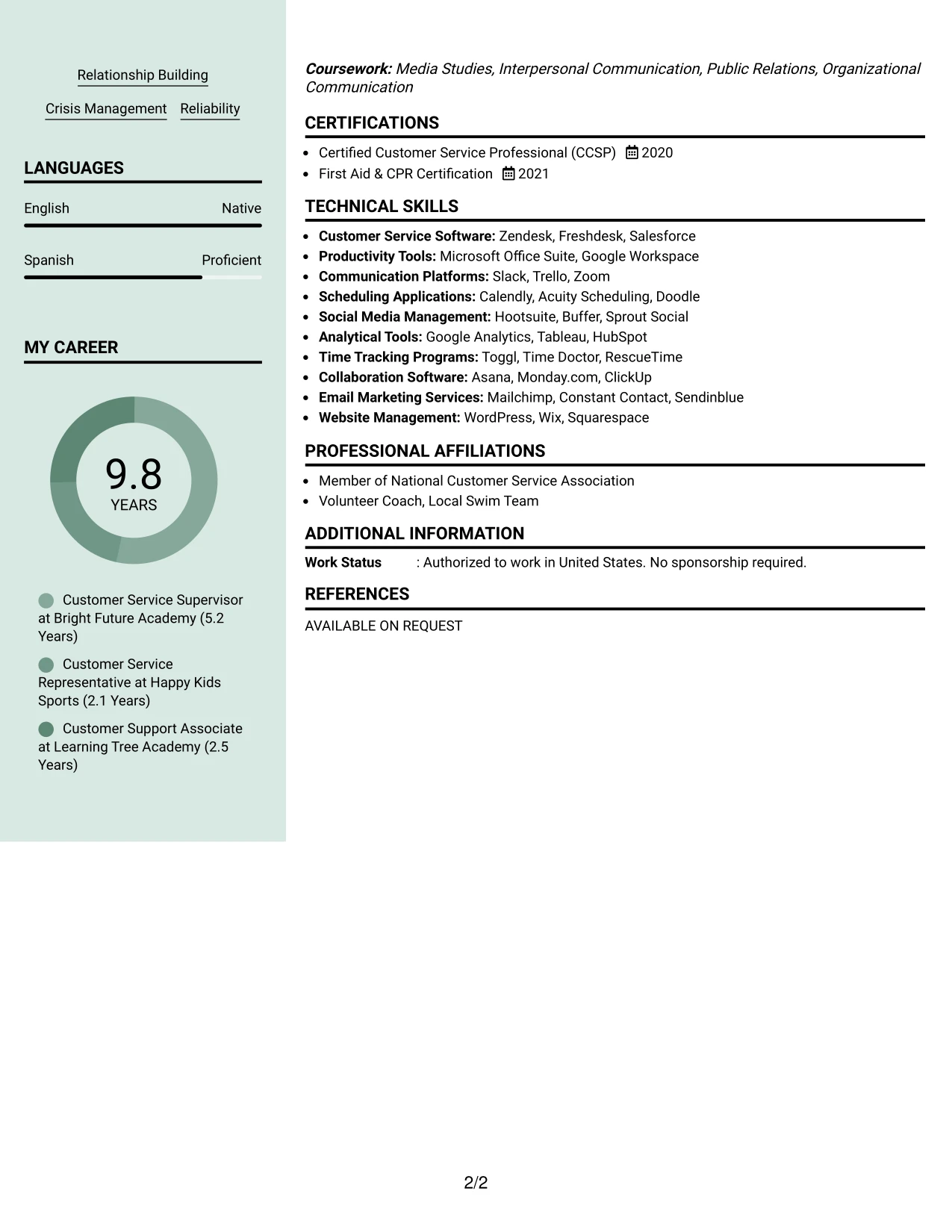 Resume Example Page 2
