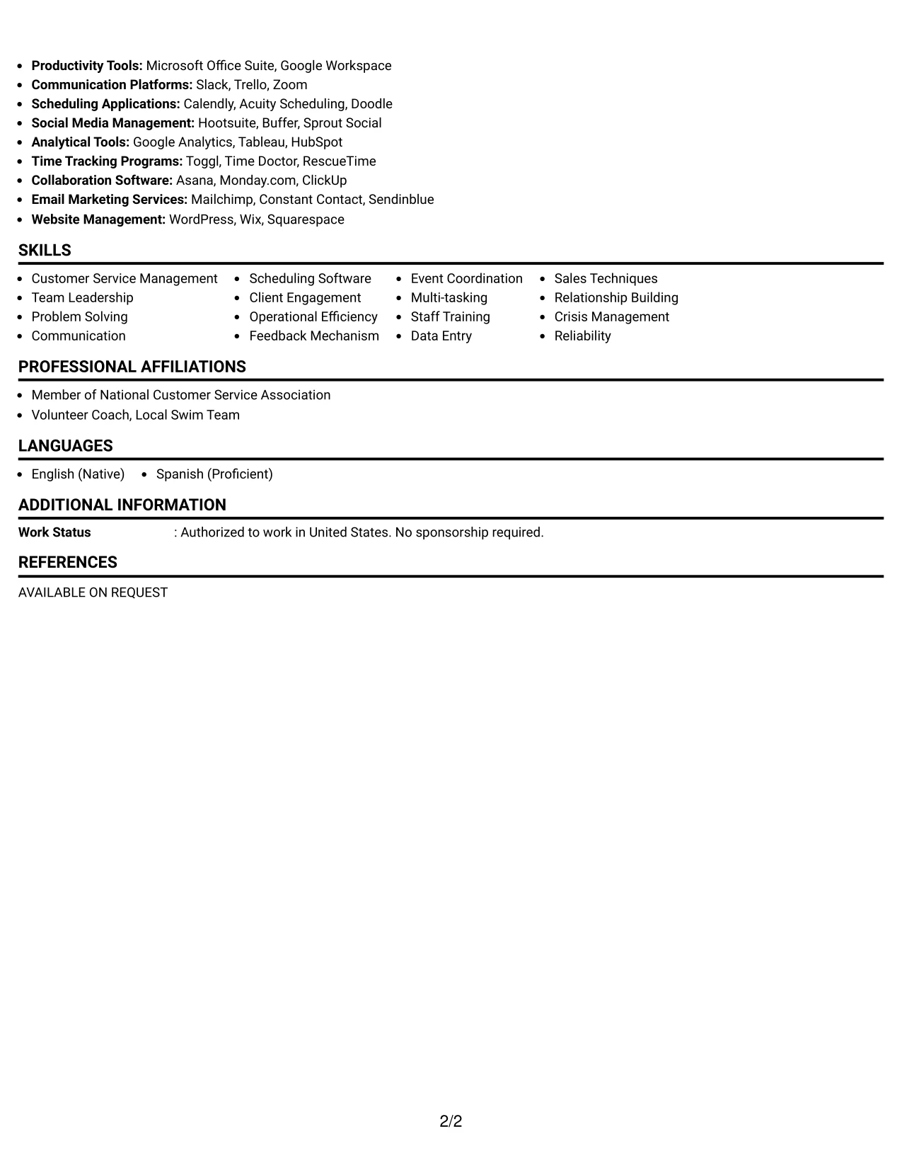 Resume Example Page 2