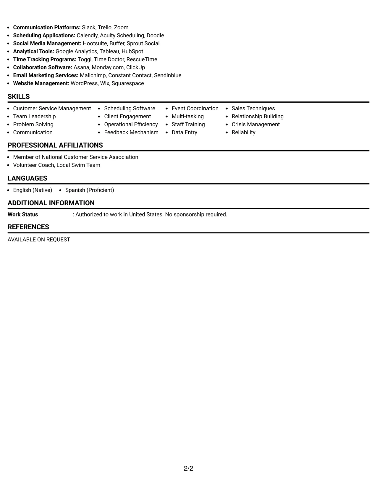 Resume Example Page 2