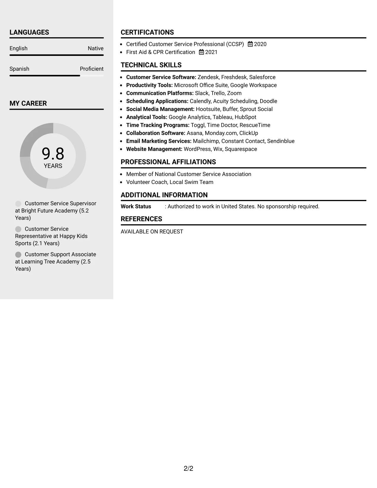 Resume Example Page 2