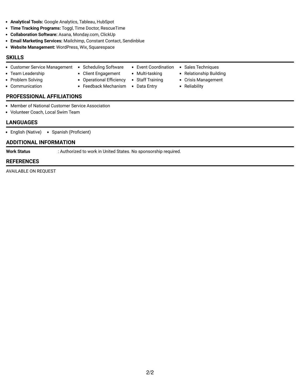 Resume Example Page 2