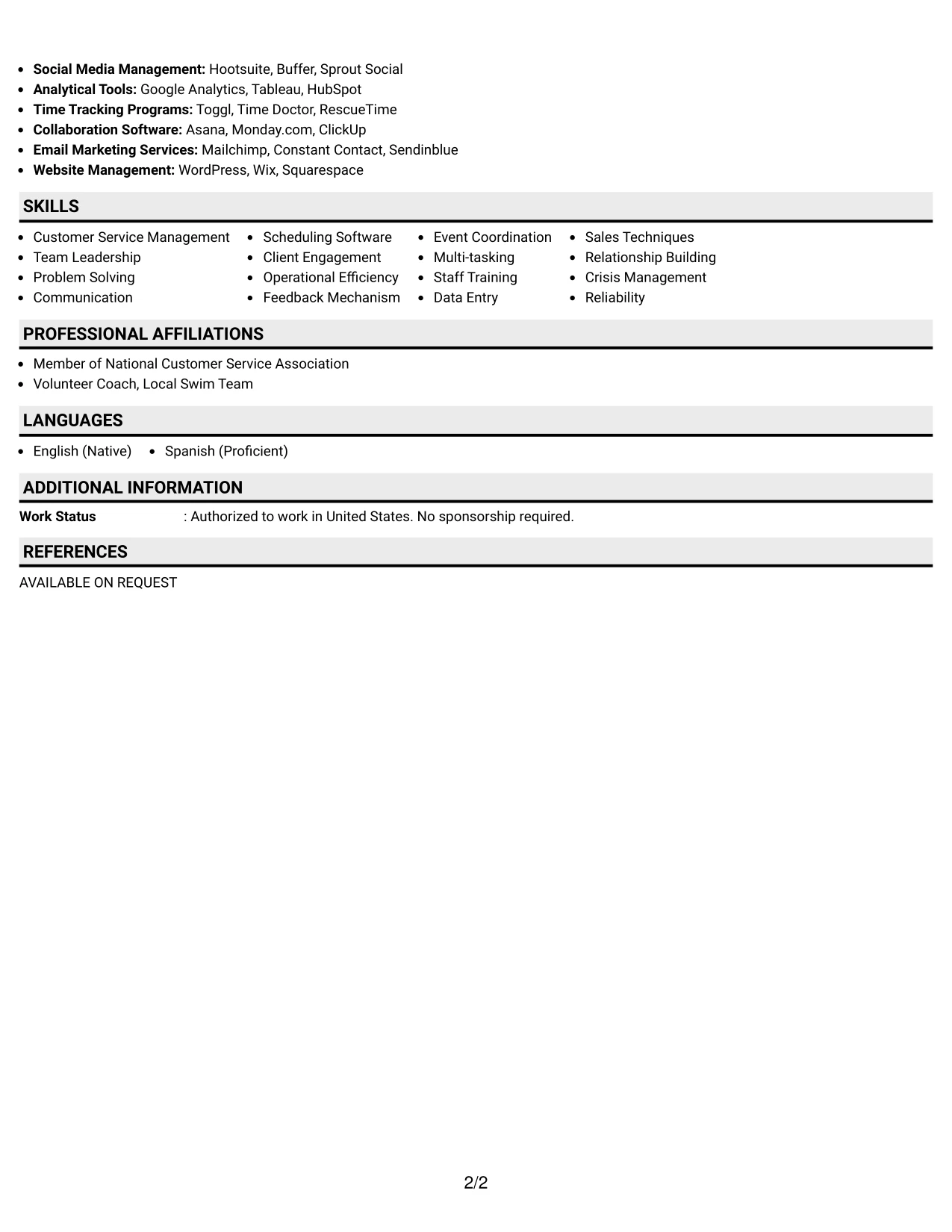 Resume Example Page 2