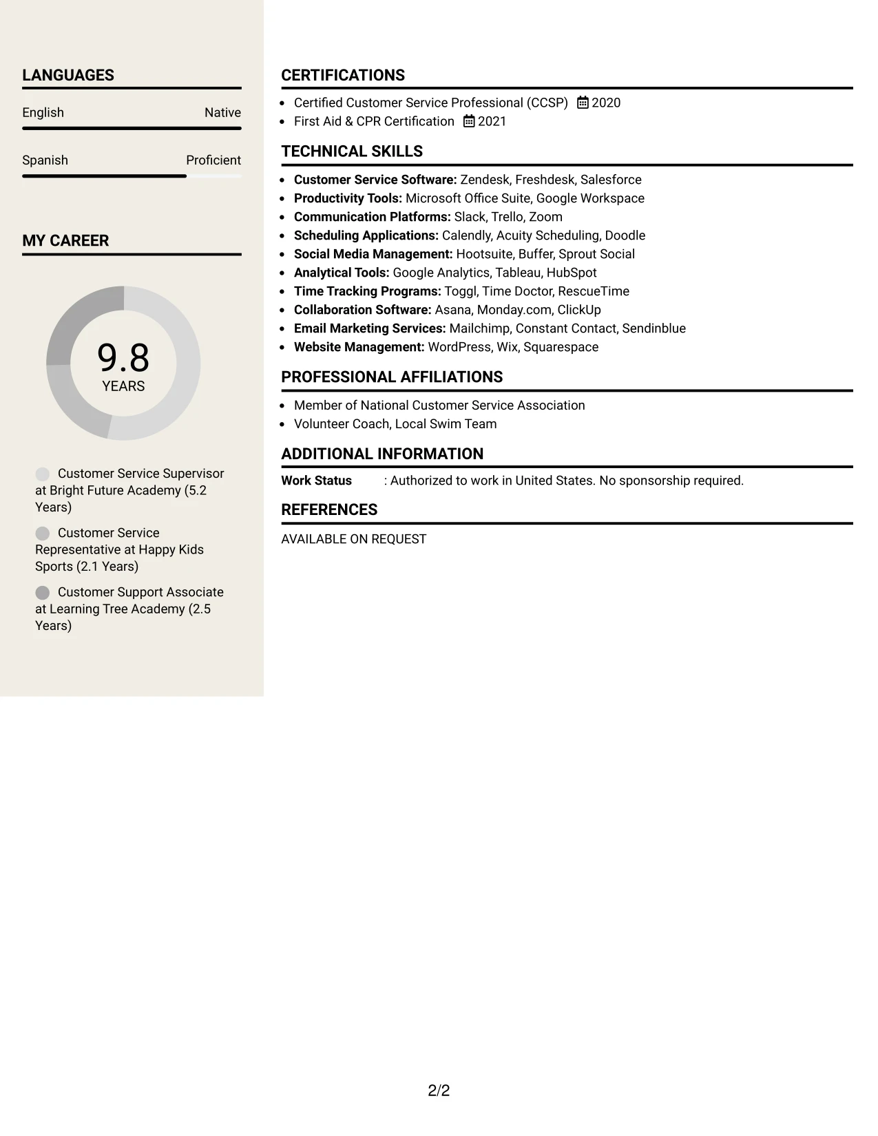 Resume Example Page 2