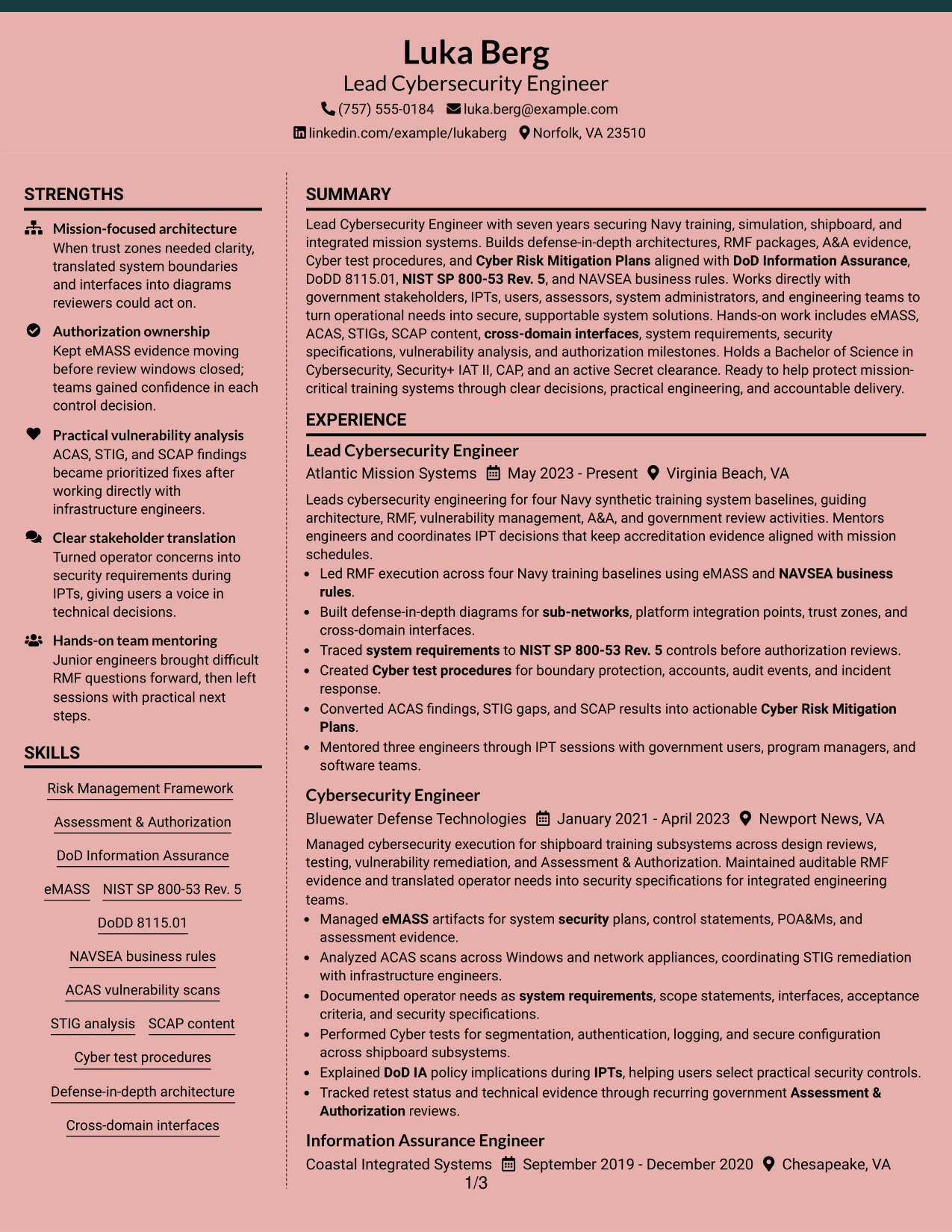 Resume Example Page 1