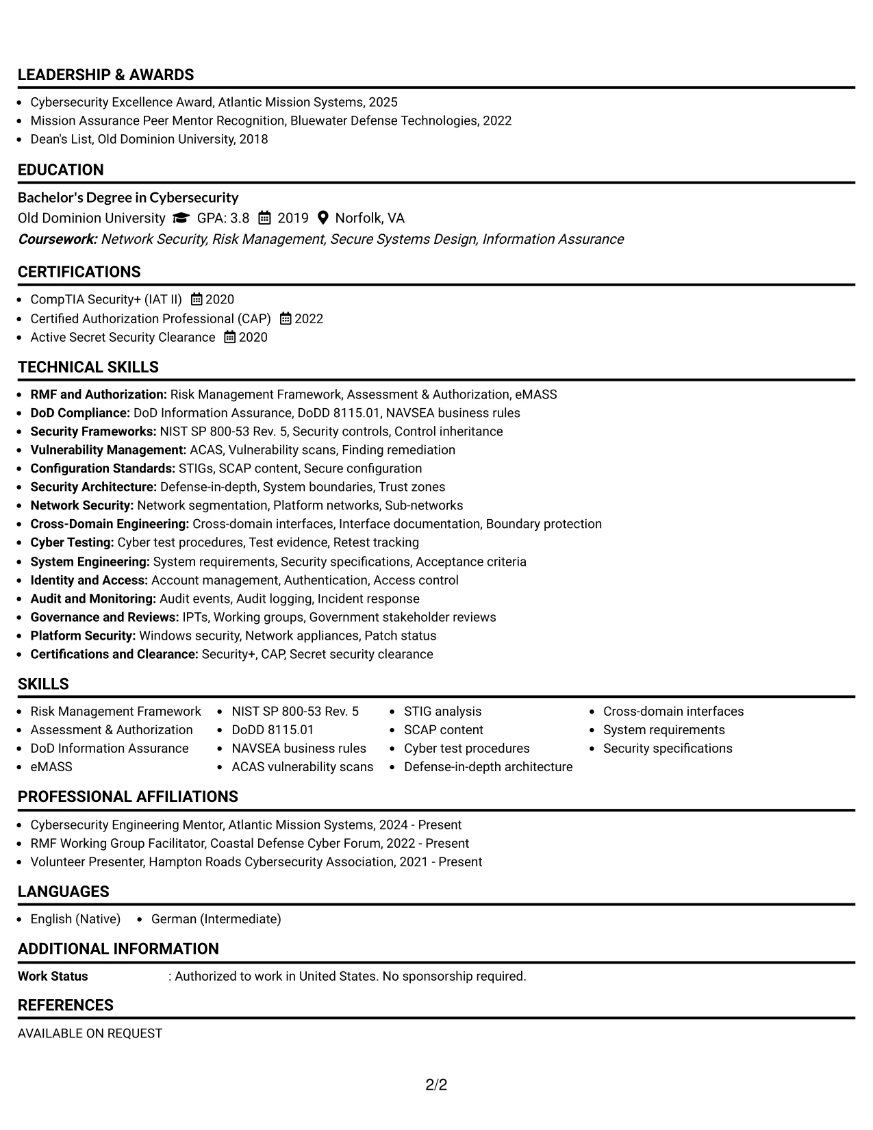 Resume Example Page 2