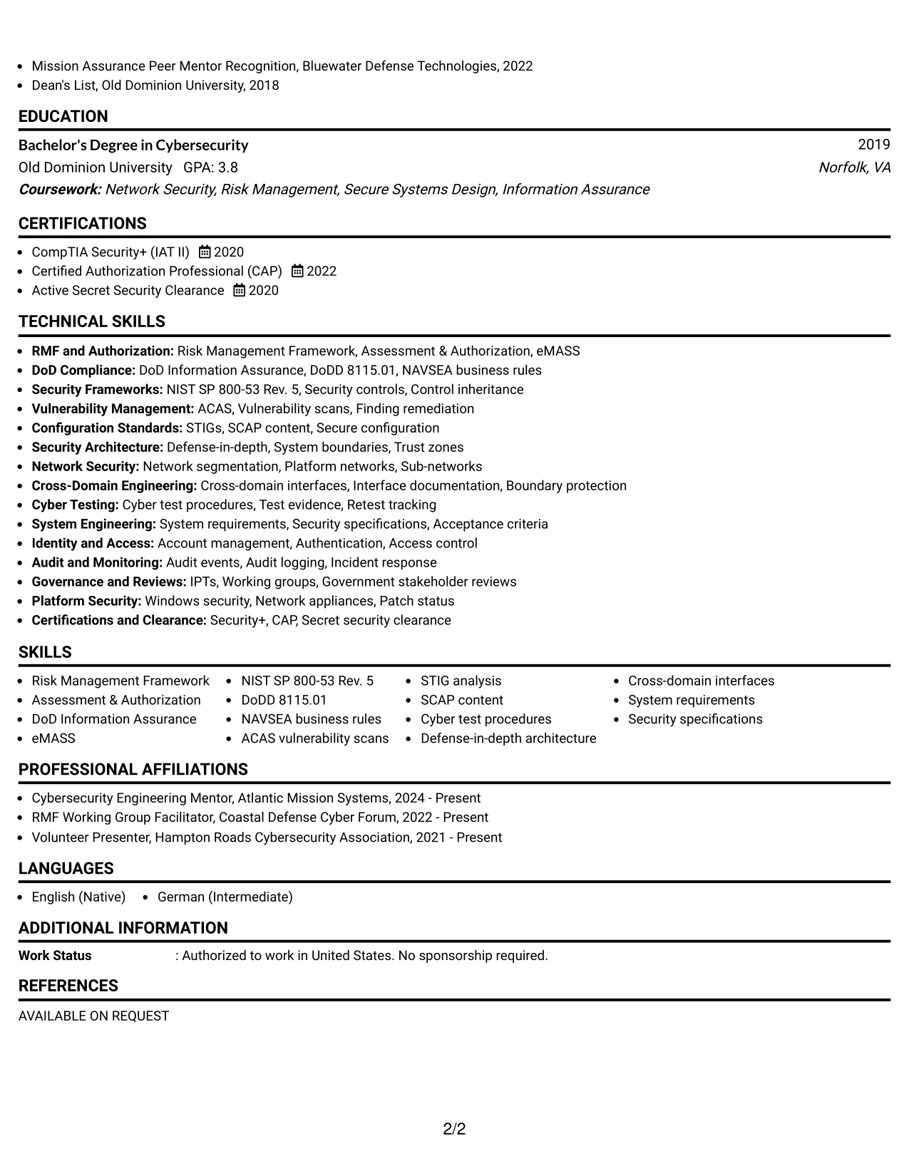 Resume Example Page 2