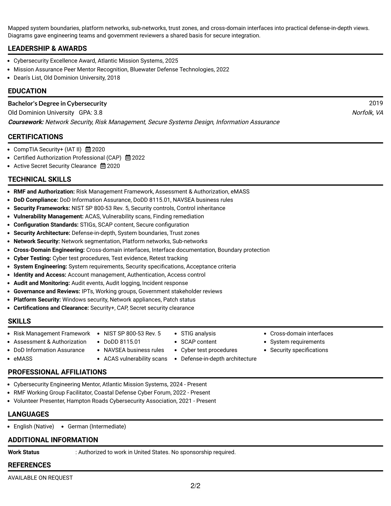 Resume Example Page 2