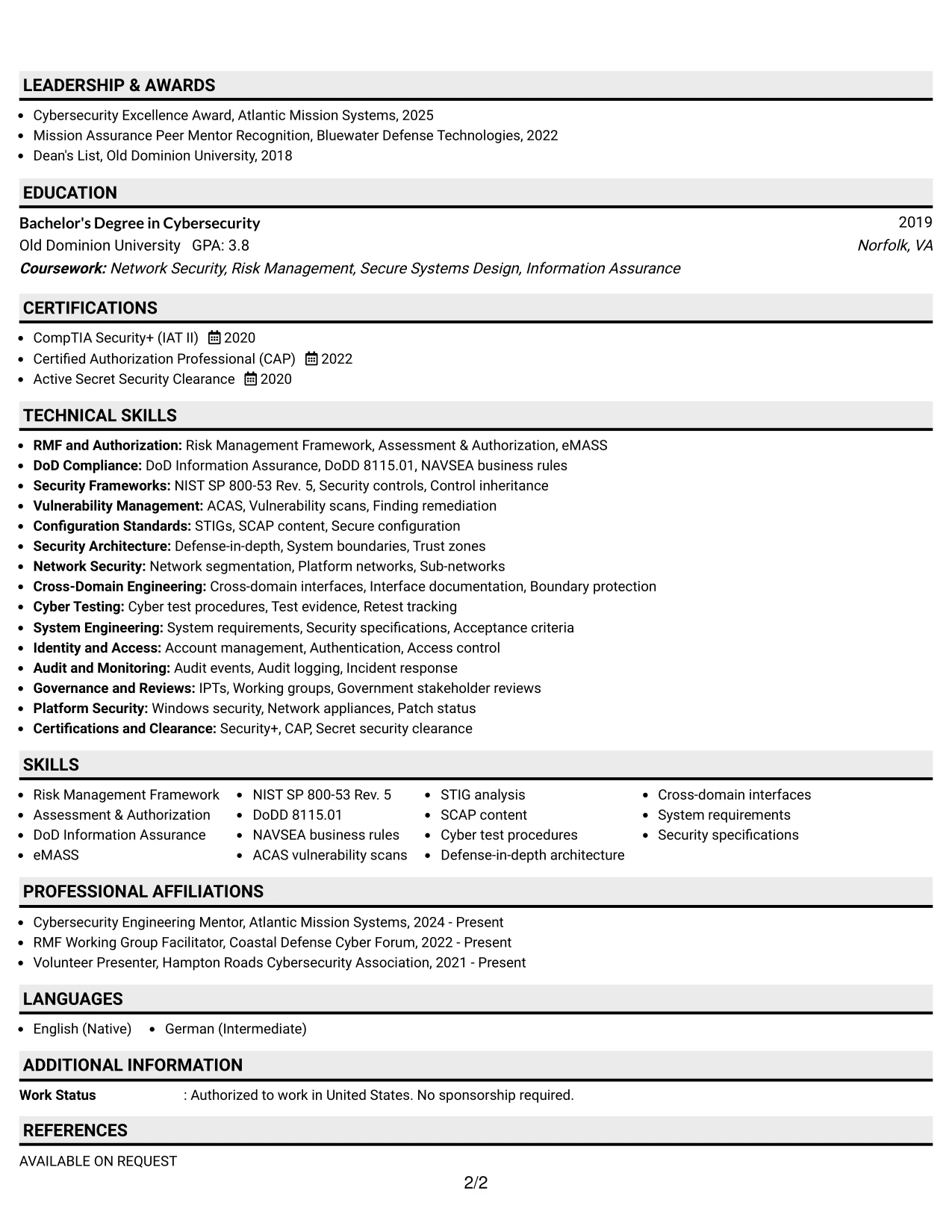 Resume Example Page 2