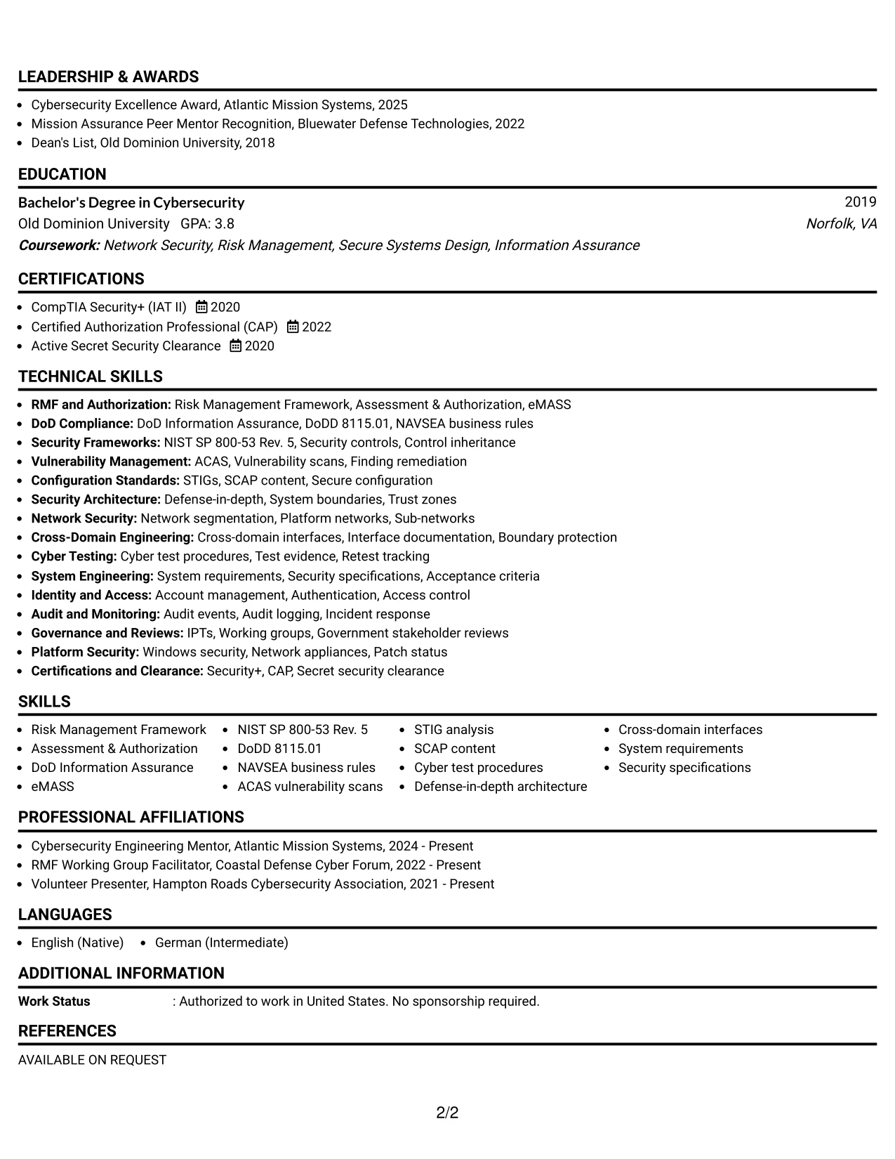 Resume Example Page 2