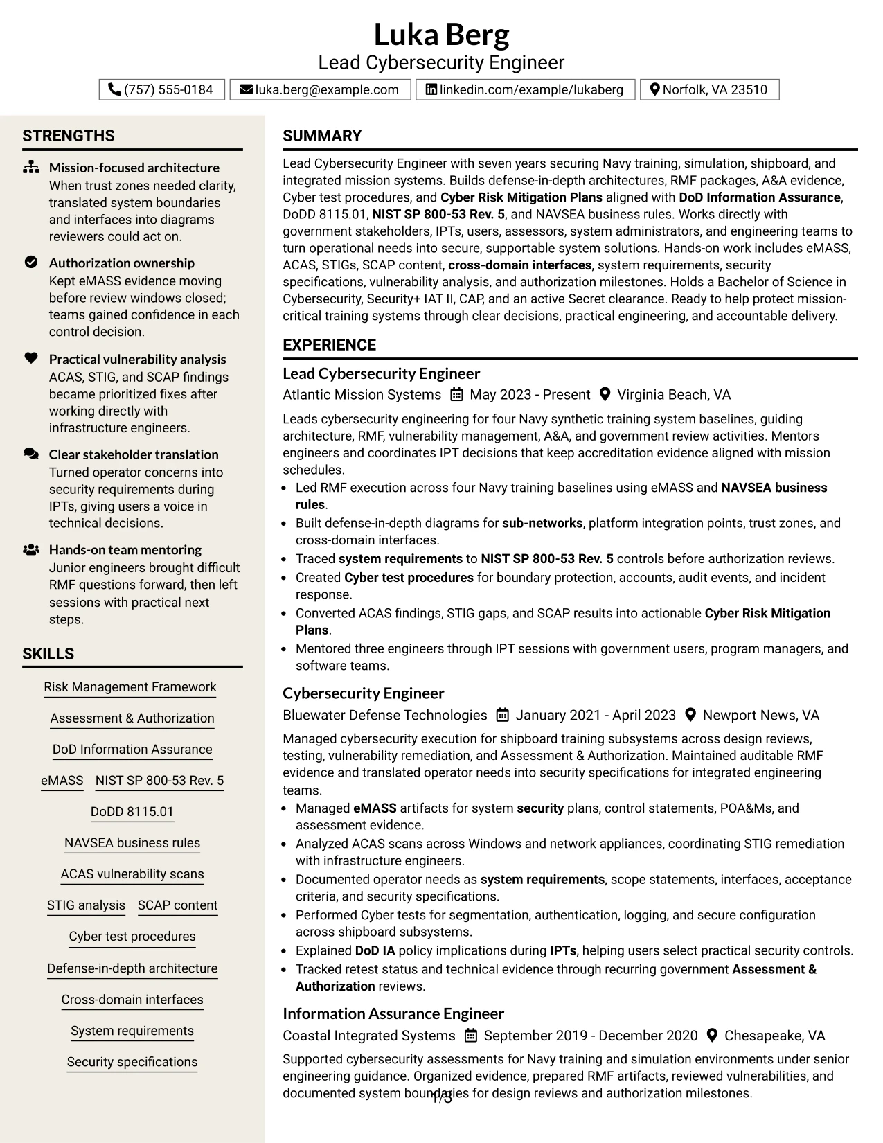 Resume Example Page 1